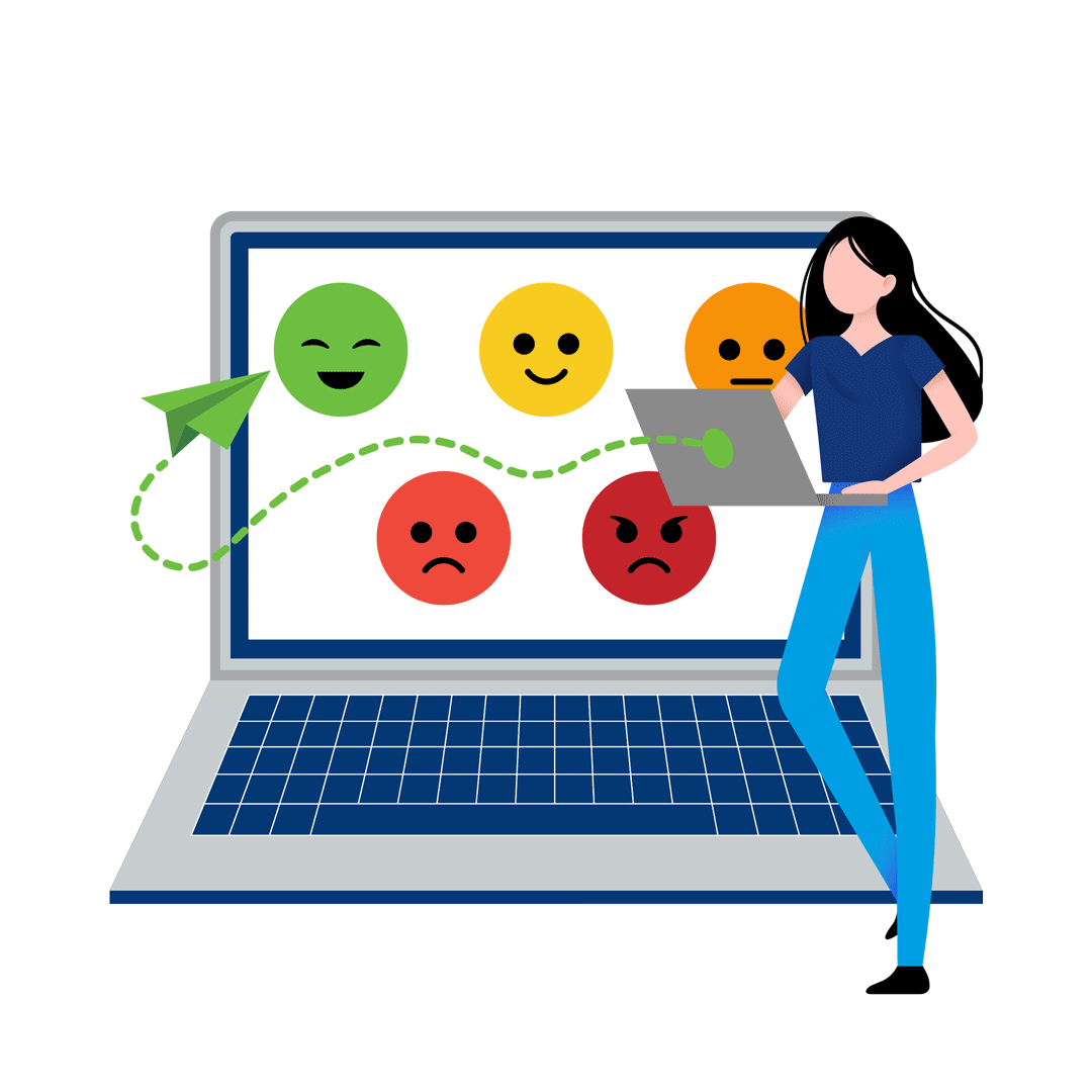 Laptop mit verschiedenen Smileys zur Kundenzufriedenheit