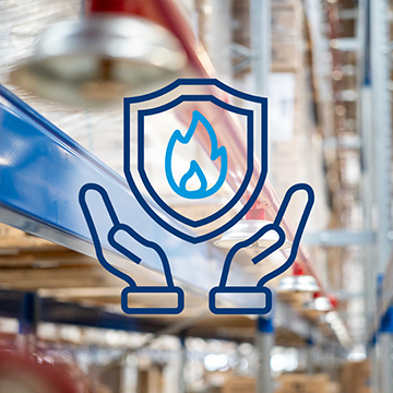 Icon Brandschutz mit Lager im Hintergrund