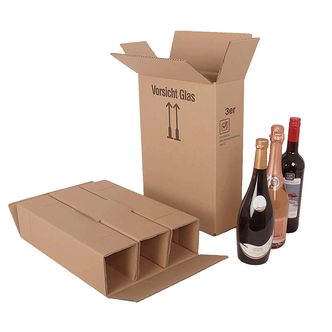 3er Flaschenversandkarton - 0,75 - 1 L - mit Gefache -