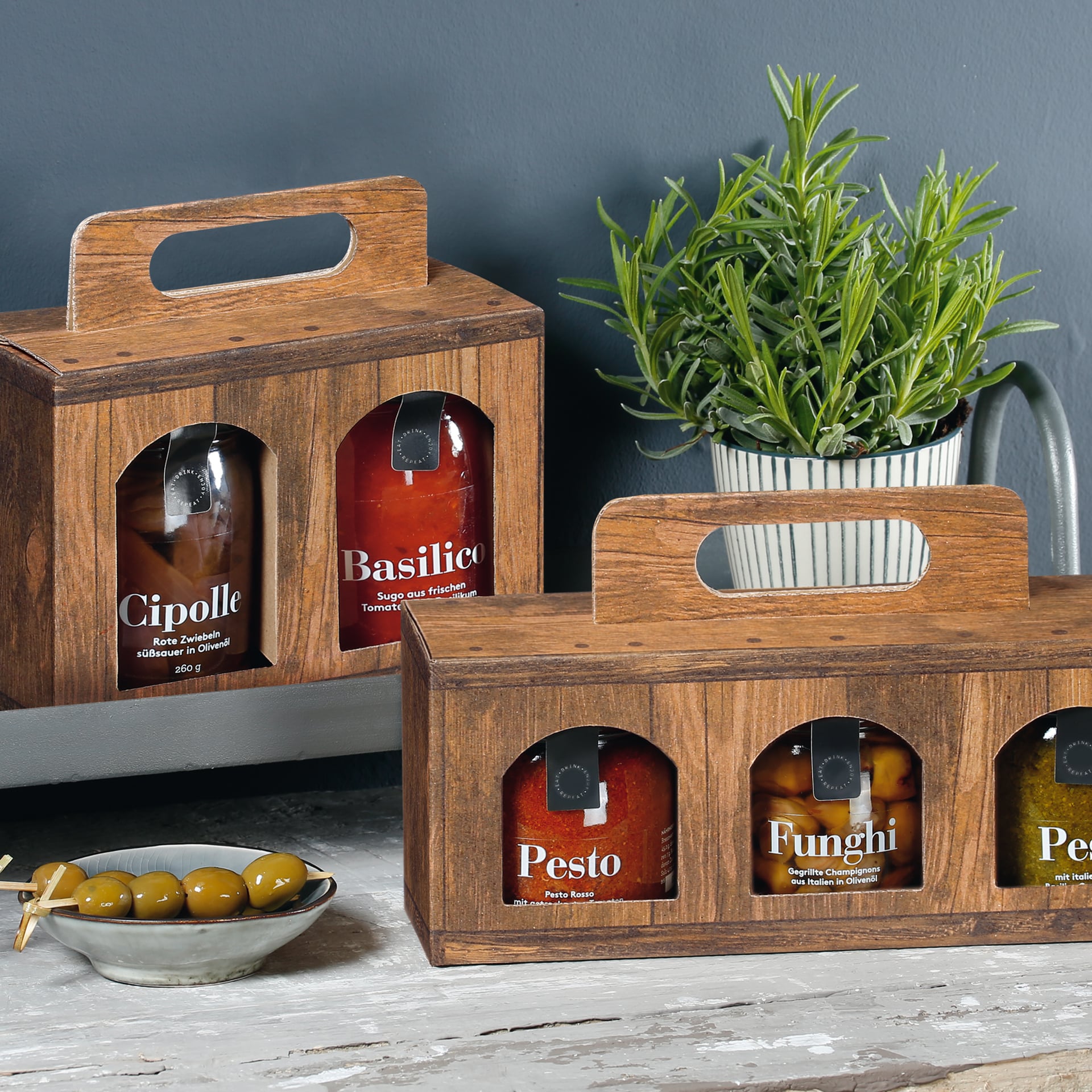 Tragebox für Gourmet-Gläser - Vintage - 2 Gläser klein