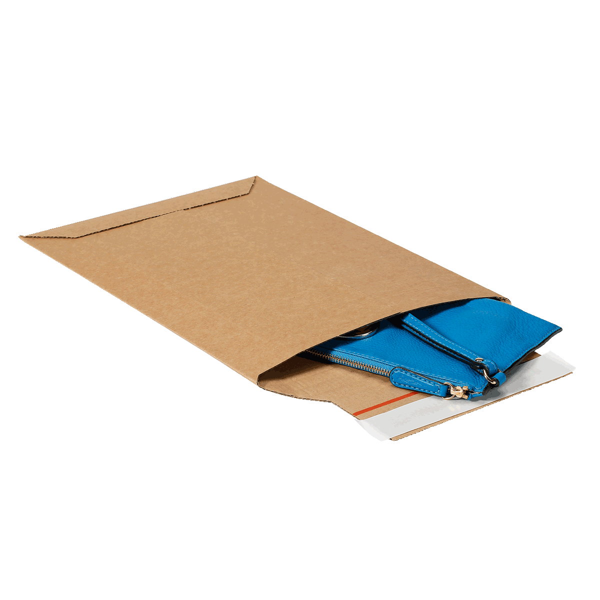 Versandtasche aus Wellpappe XS mit einer blauen Tasche