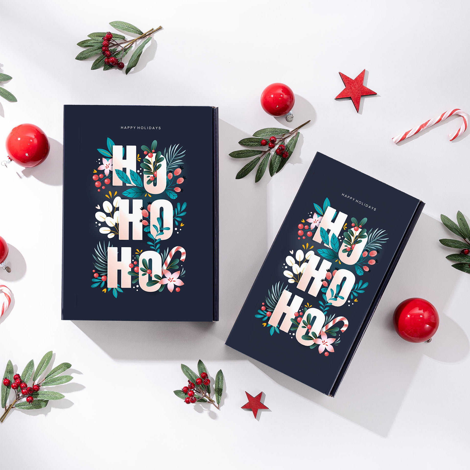 Präsentkarton - Hohoho - 3 x 0,75 l Zwei Geschenkverpackungen mit dem Design Hohoho mit weihnachtlichen Elementen