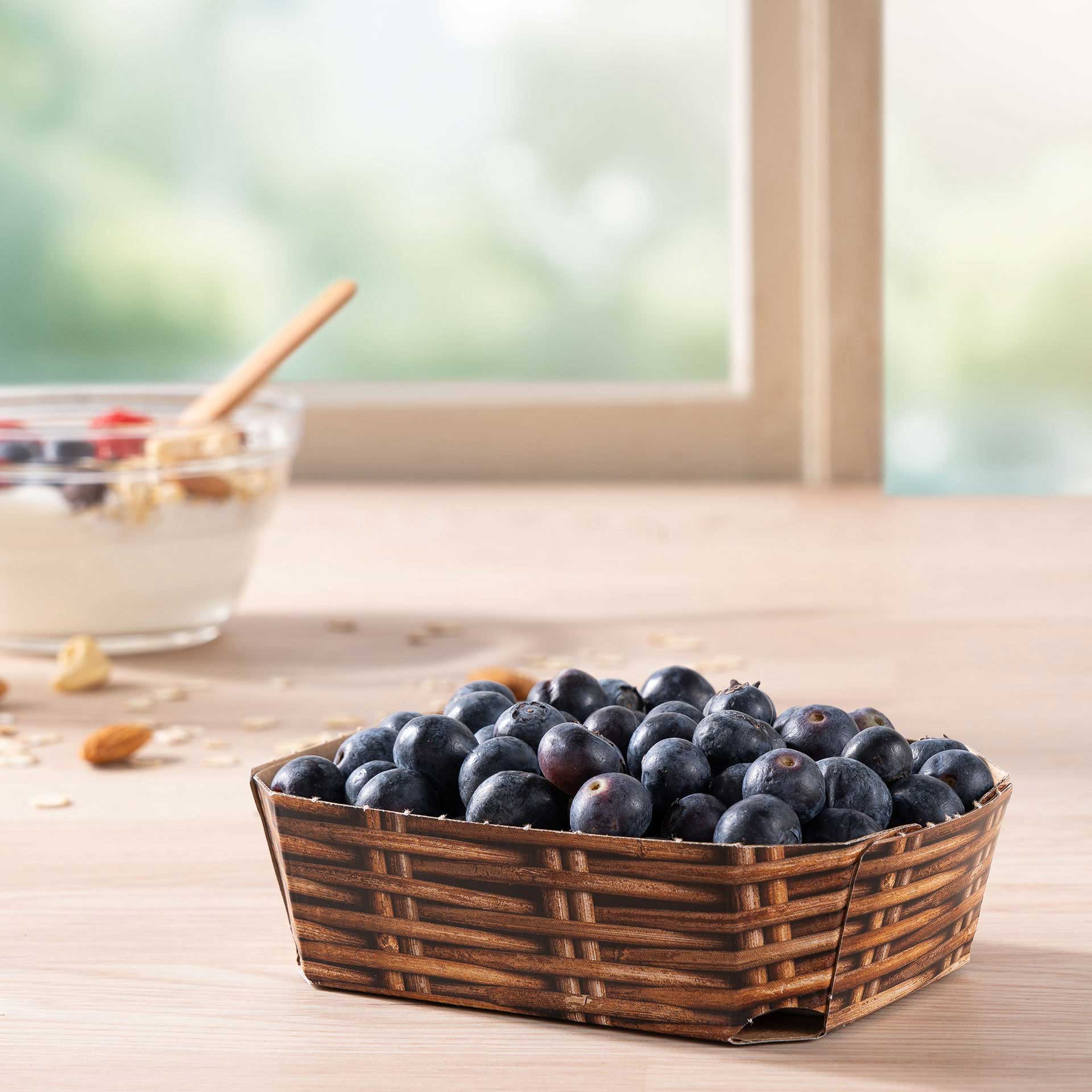 Eine Beerenschale 125g mit Blaubeeren auf einem Tisch