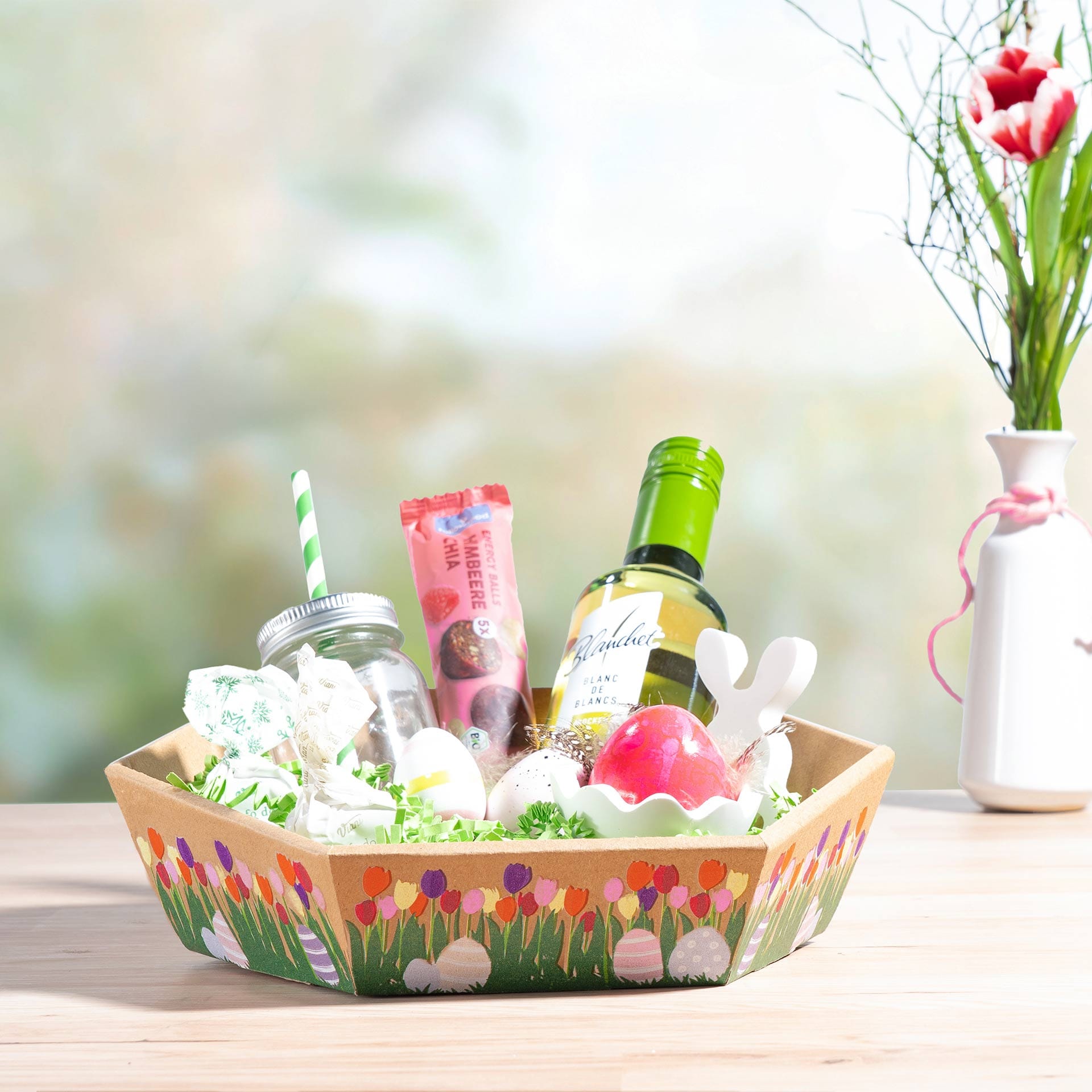 Präsentkorb sechseckig - Frühlingsnest - mini: Ø 215 mm