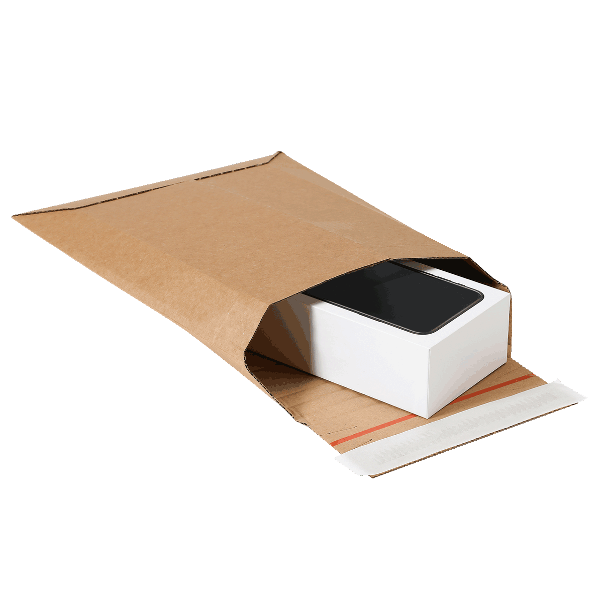 Versandtasche aus Wellpappe M mit einer Handyverpackung