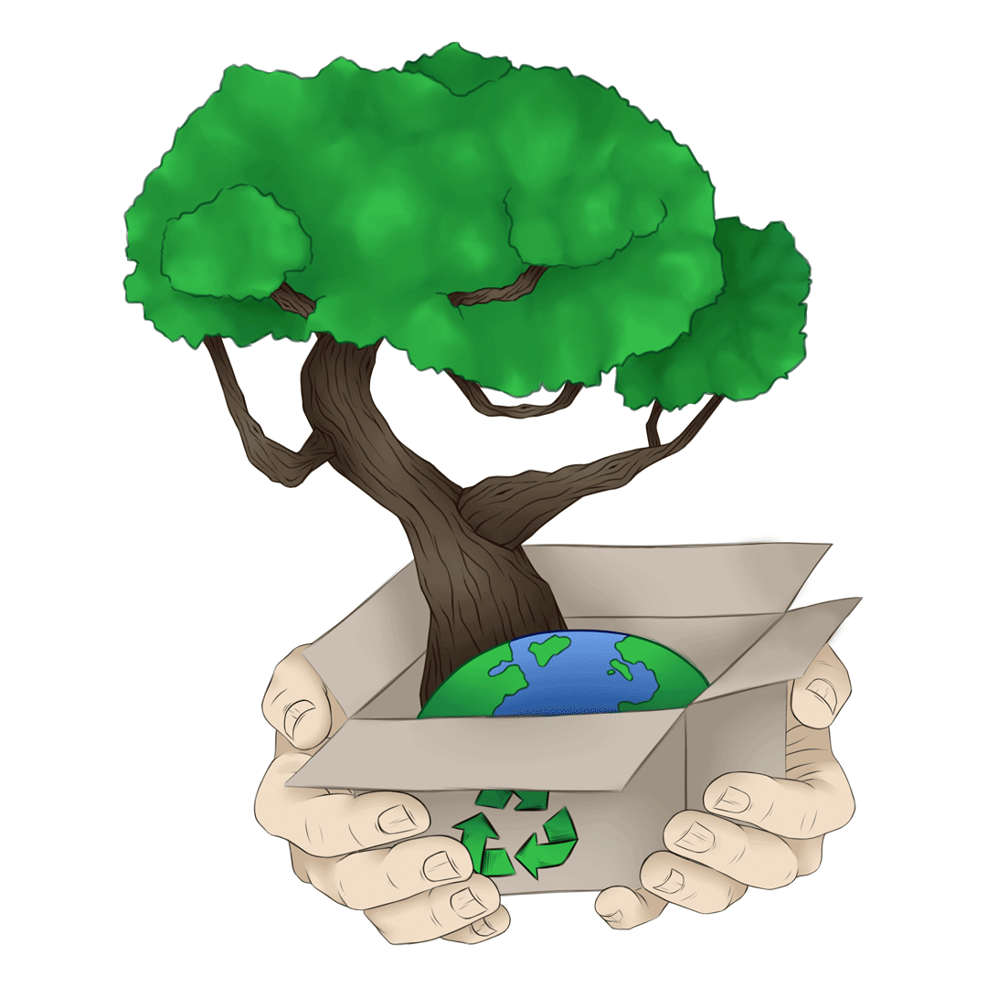 Karton mit Weltkugel aus dem Baum wächst