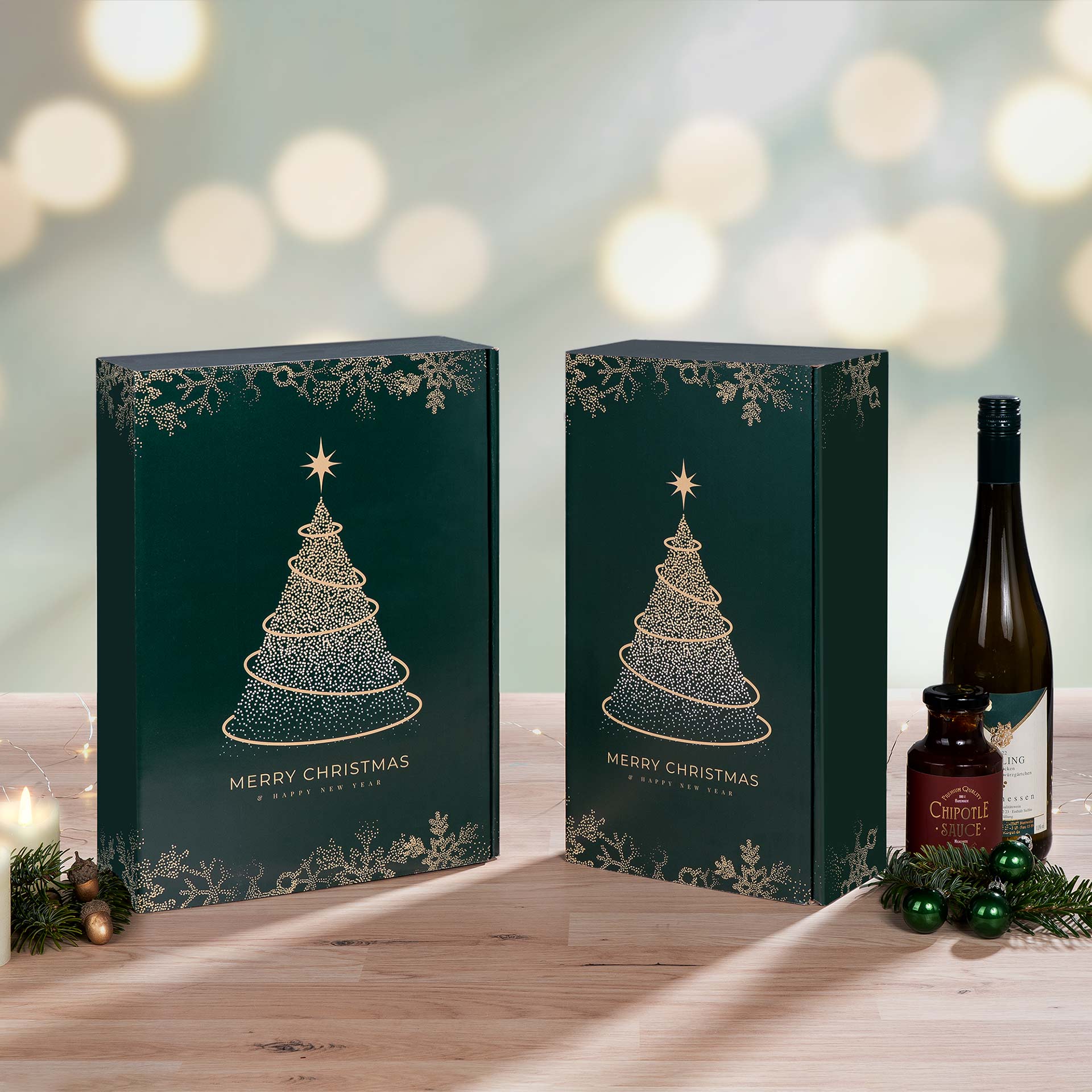 Emotionbild 2er und 3er Präsentkarton mit dem Motiv Christmas Tree mit Dekoration