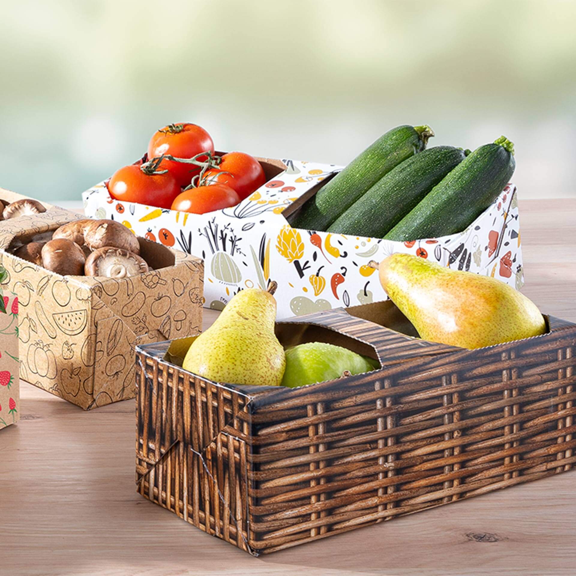 Verschieden gefüllte Obstkörbe mit Füllmenge 1 Kilogramm