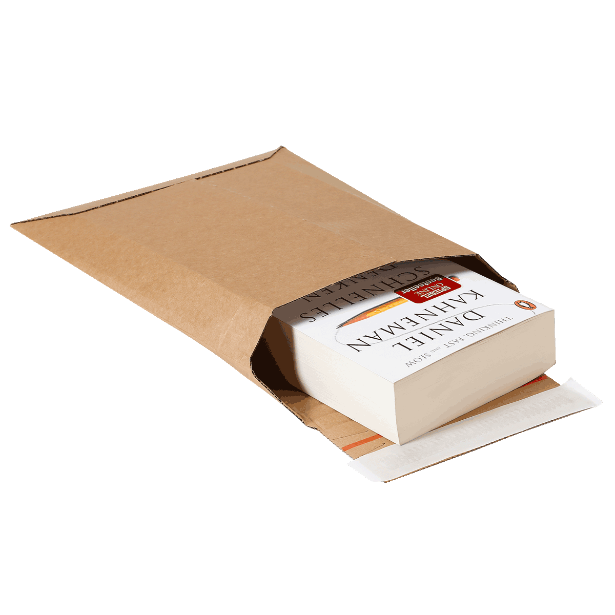 Versandtasche aus Wellpappe S mit einem dicken Buch