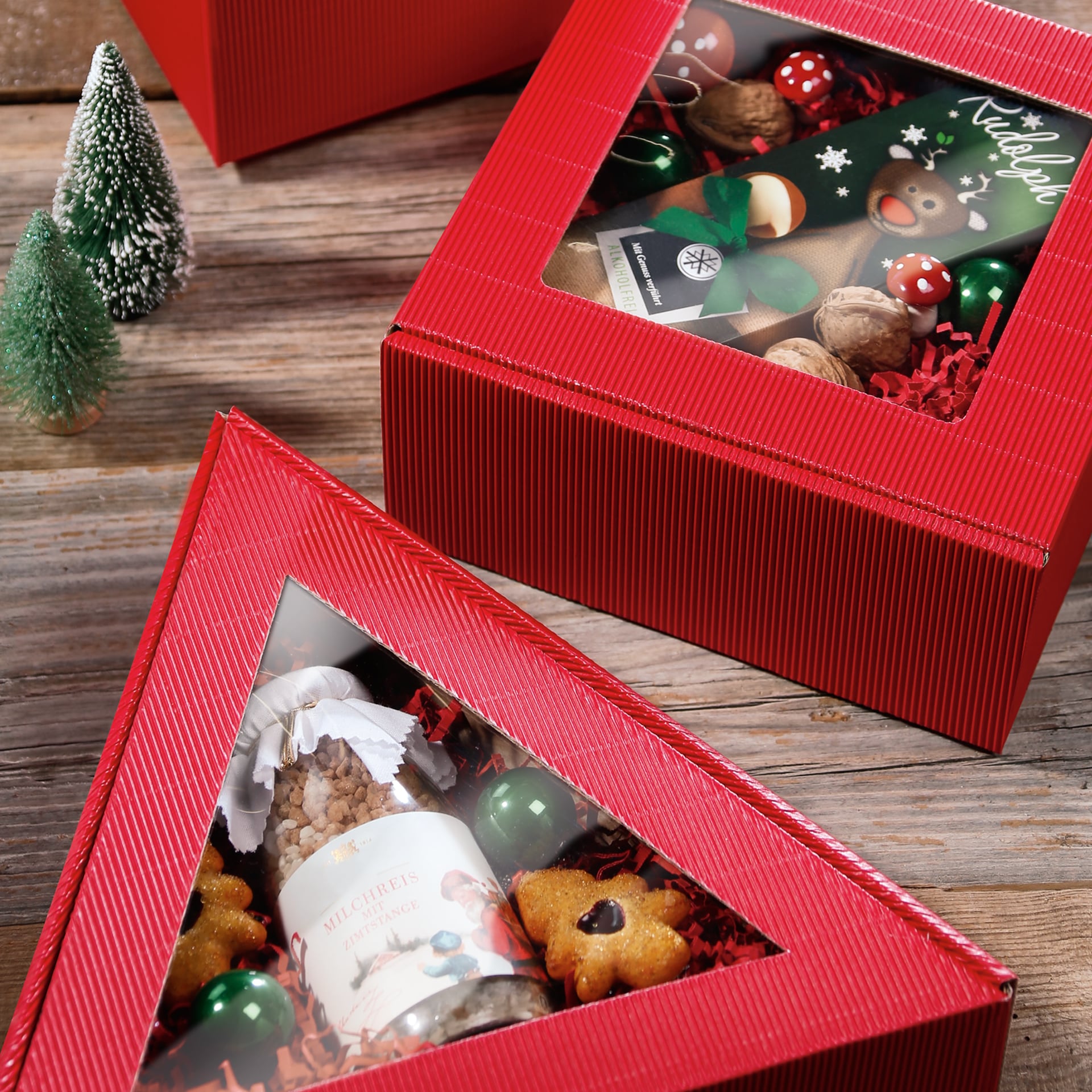 Geschenkbox mit Sichtfenster - Rot - mittel