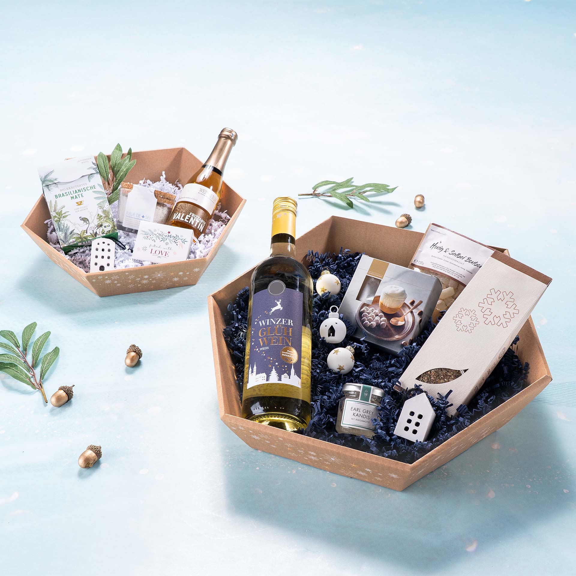 Präsentkorb sechseckig - Wintertime - mittel: Ø 340 mm