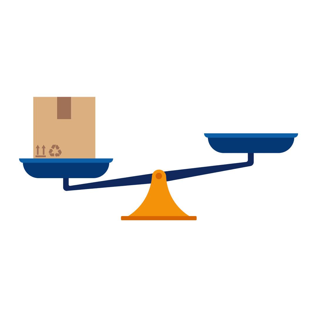 Grafik Waage mit Karton auf einer Seite