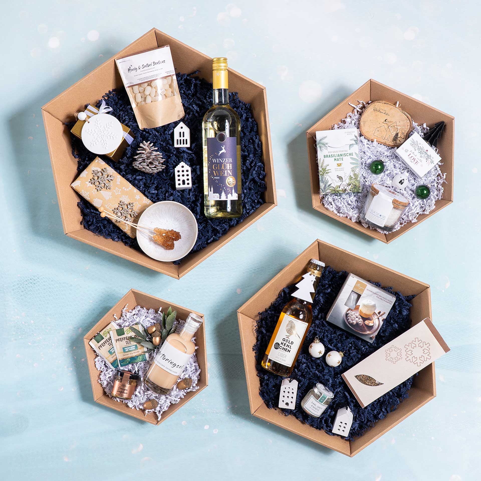 Präsentkorb sechseckig - Wintertime - groß: Ø 415 mm