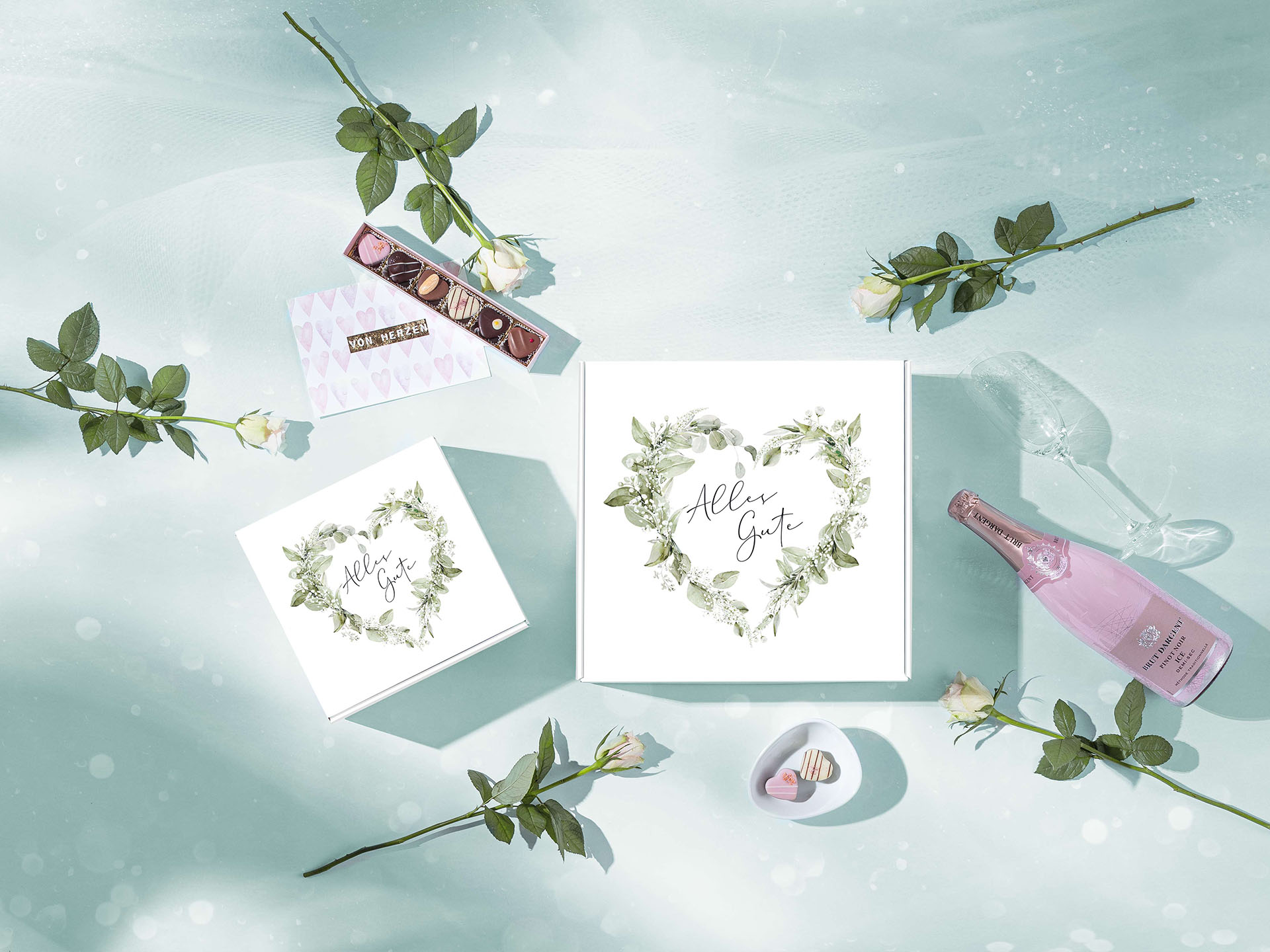 Geschenkboxen Alles Gute in der Draufsicht