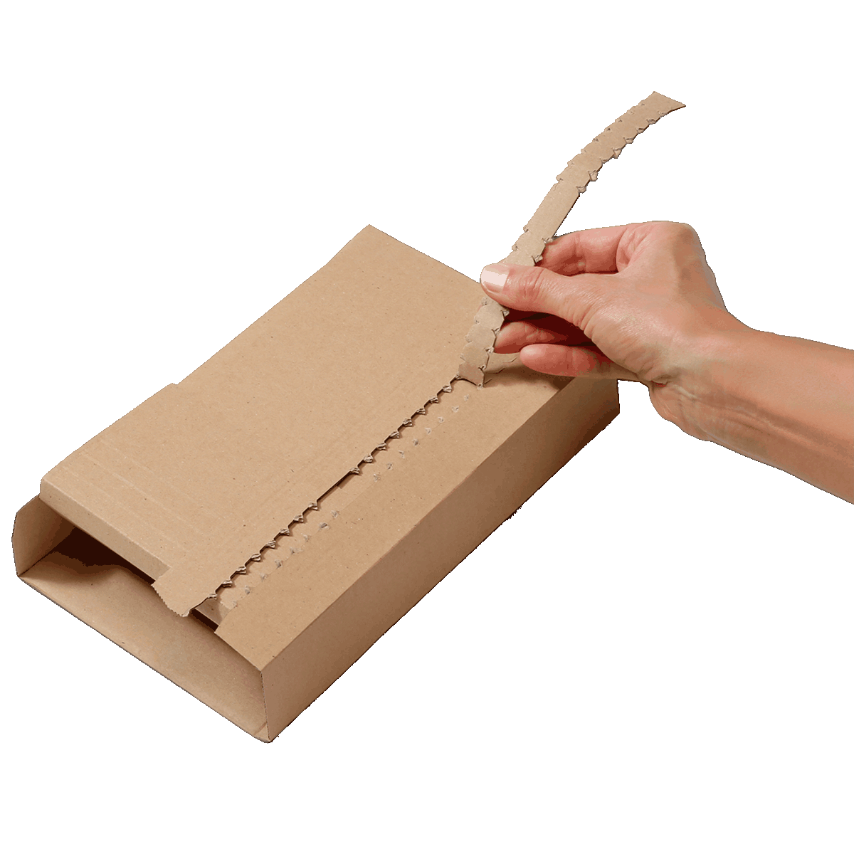 Buchverpackung Extrasafe aufgerissen an der Aufreißperforation