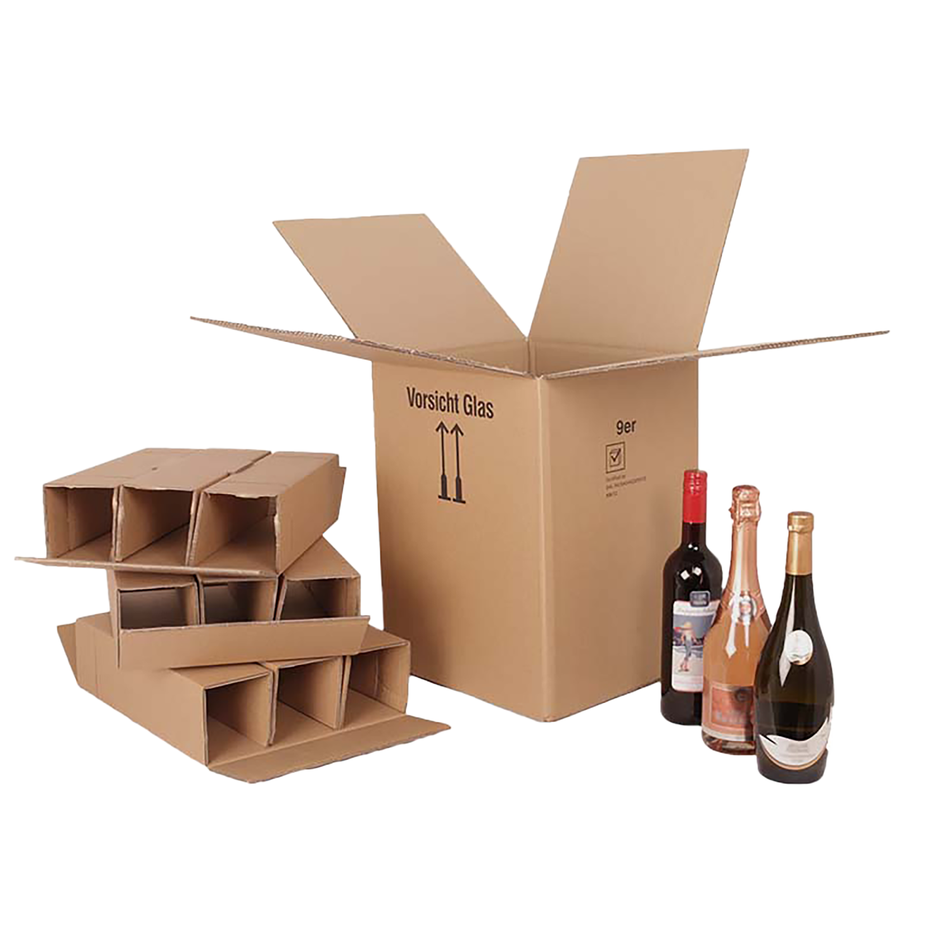 9er Flaschenversandkarton - 0,75 - 1 L - mit Gefache -