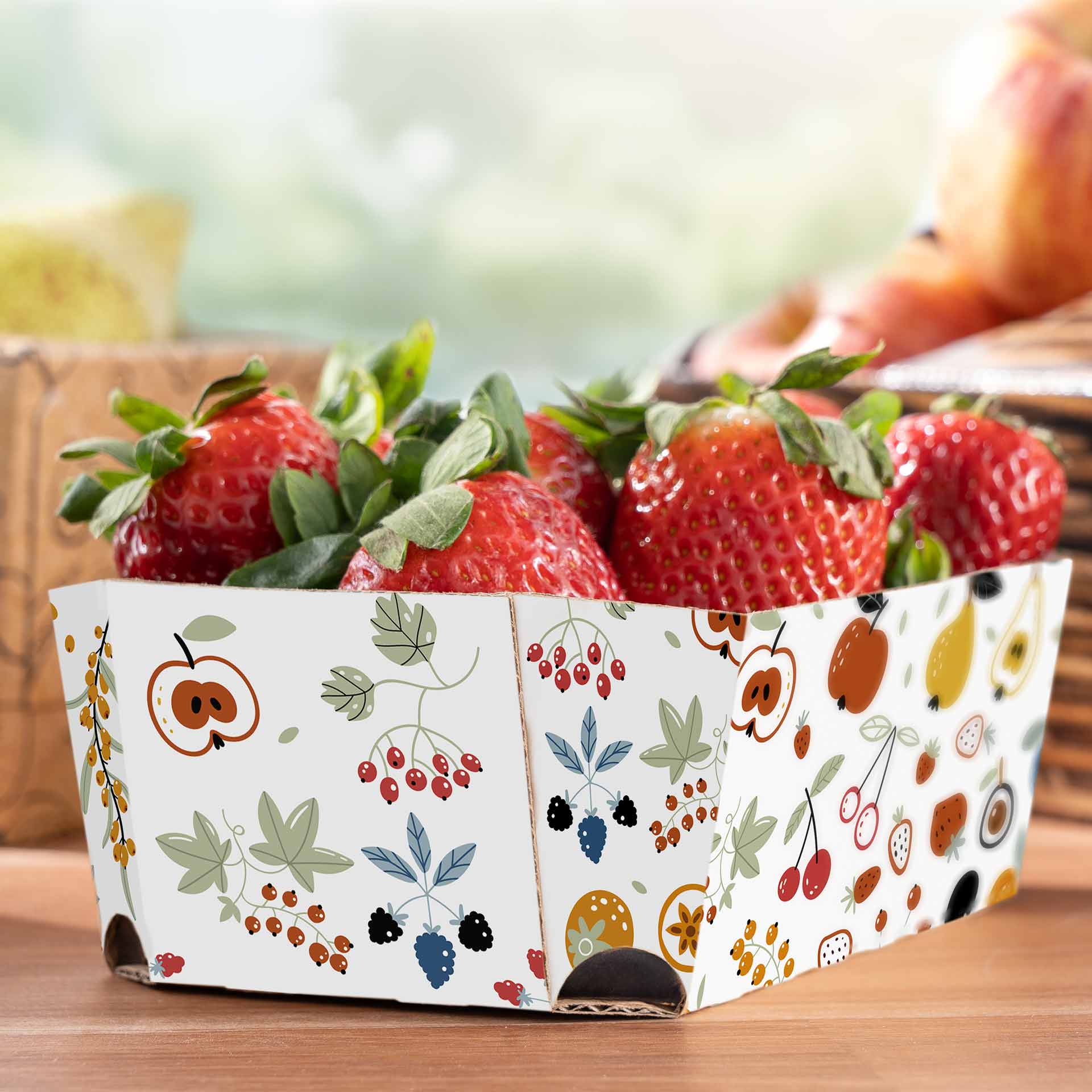 Obschale aus Wellpappe mit Design Früchtemix
