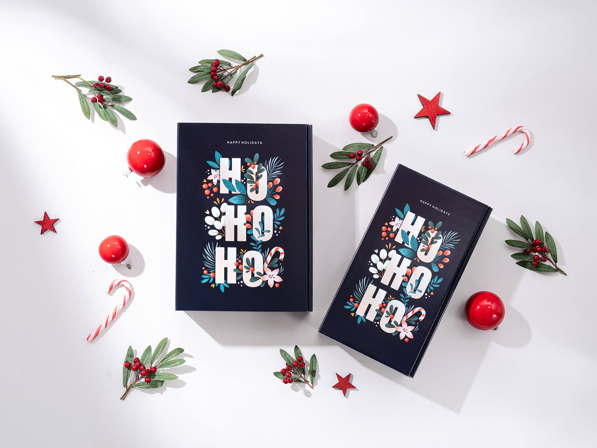 HoHoHo 2er und 3er Präsentkarton von oben mit Dekoration