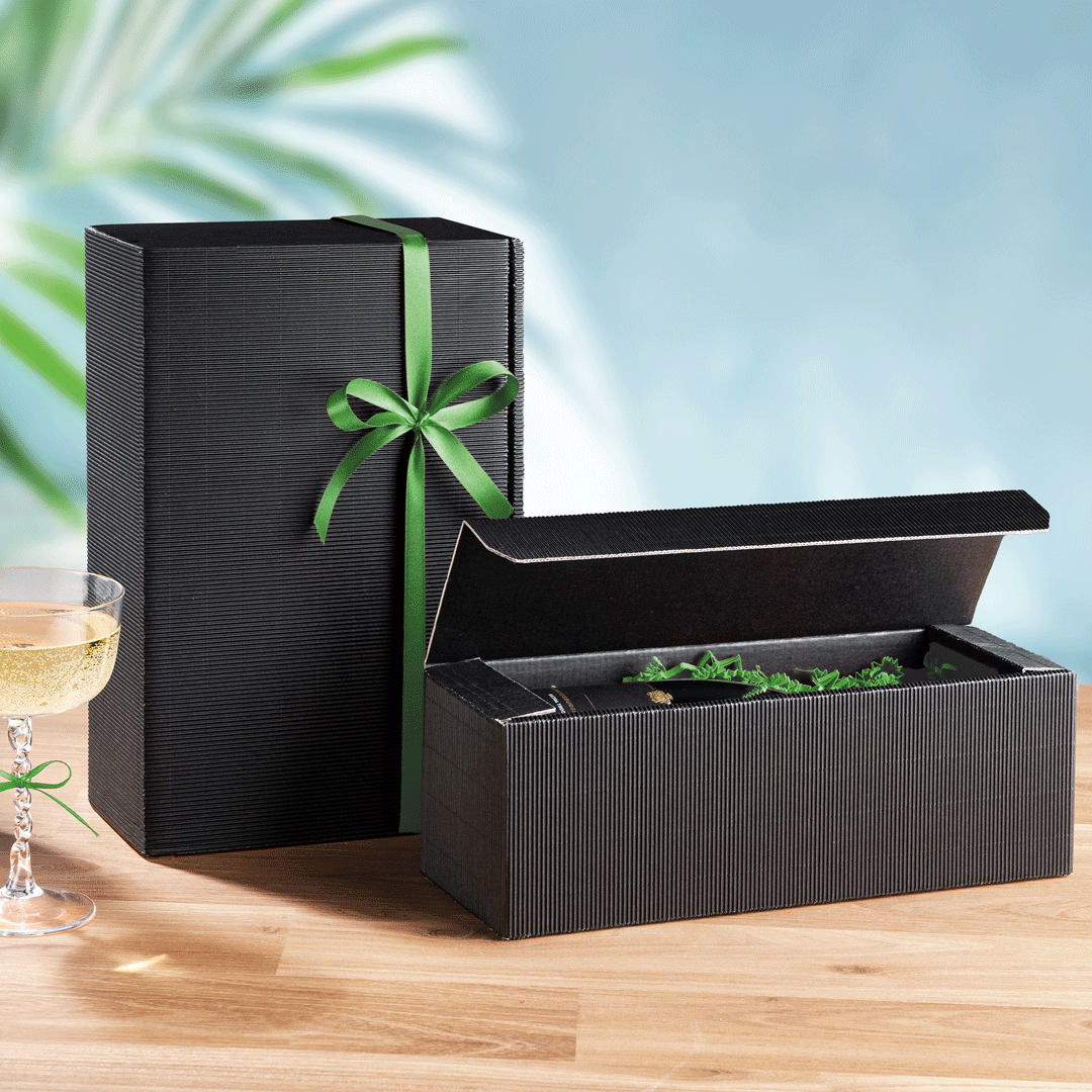 Präsentkarton Champagner im sommerlichen Dekor mit Glas