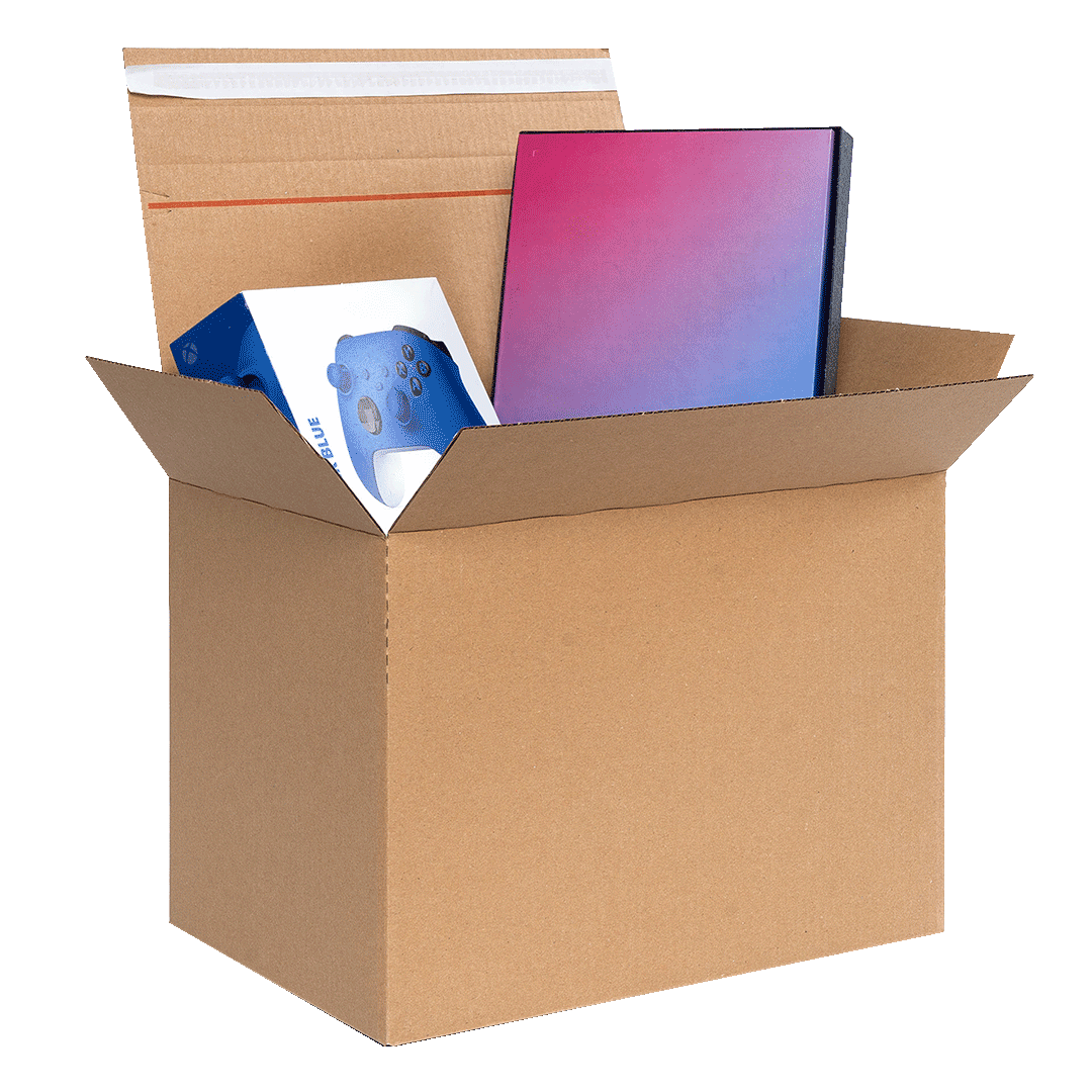 Blitzkarton braun 380x285x285mm Produkt mit Inhalt