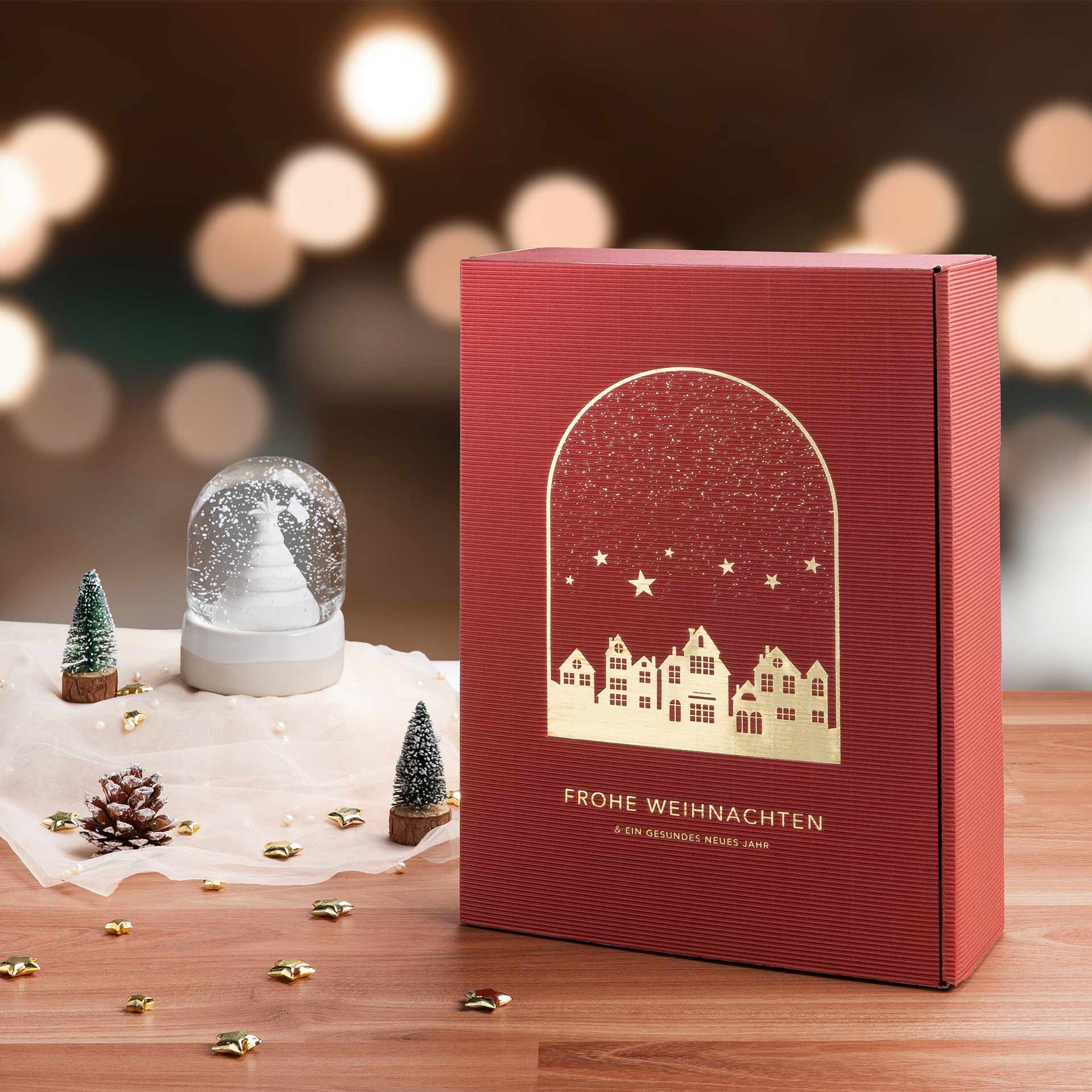 3er Präsentkarton mit Motiv Winterleuchten Schneekugel
